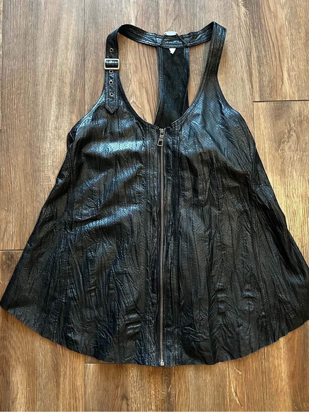 Vintage 90s y2k tank top XCVI black leather halter biker moto goth vamp Sz M